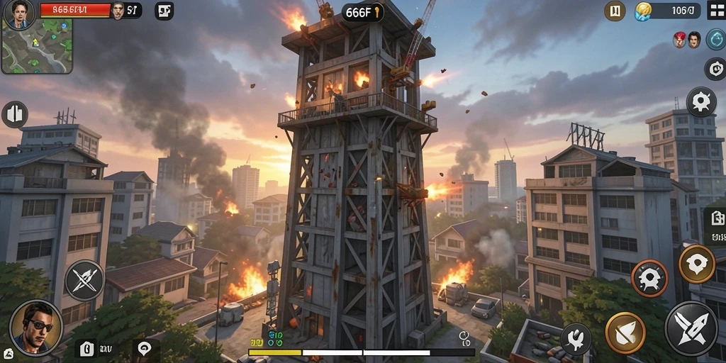 Tangkapan layar gameplay 666F menunjukkan aksi menegangkan Tower Defense.