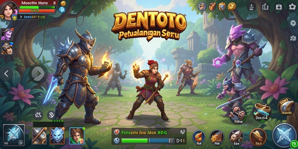 Tampilan gameplay RPG DENTOTO dengan aksi seru dan karakter menarik.