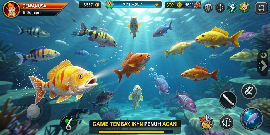 Screenshot DEWANUSA menampilkan aksi seru dalam permainan Tembak Ikan.