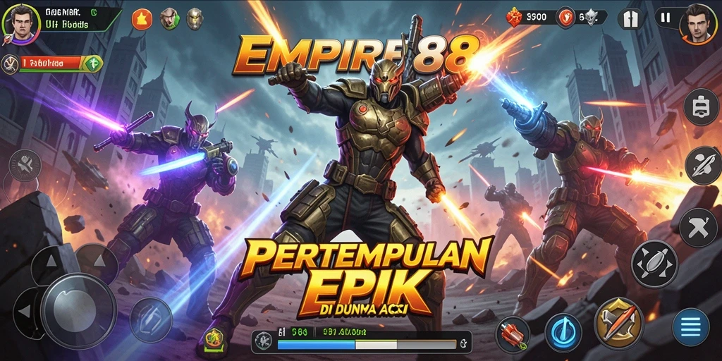 Screenshot EMPIRE88 memperlihatkan aksi pertempuran yang seru dan dinamis.