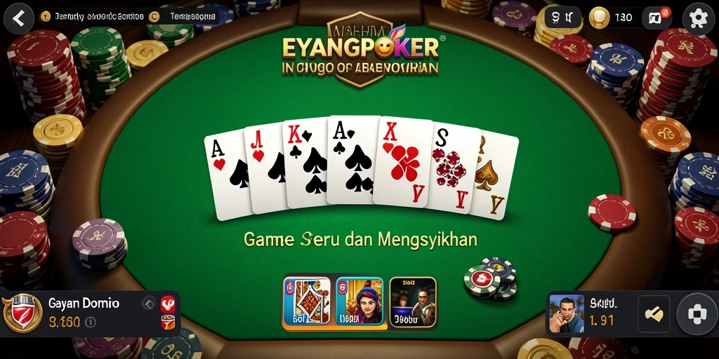 Tampilan gameplay seru dalam aplikasi EYANGPOKER yang menggambarkan permainan Domino.
