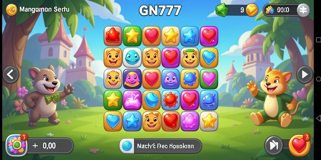 Tampilan gameplay Match-3 yang seru dan penuh warna.