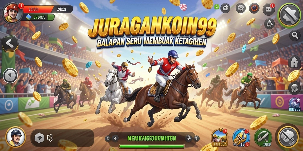 Screenshot gameplay JURAGANKOIN99 menampilkan balapan mendebarkan di lintasan.