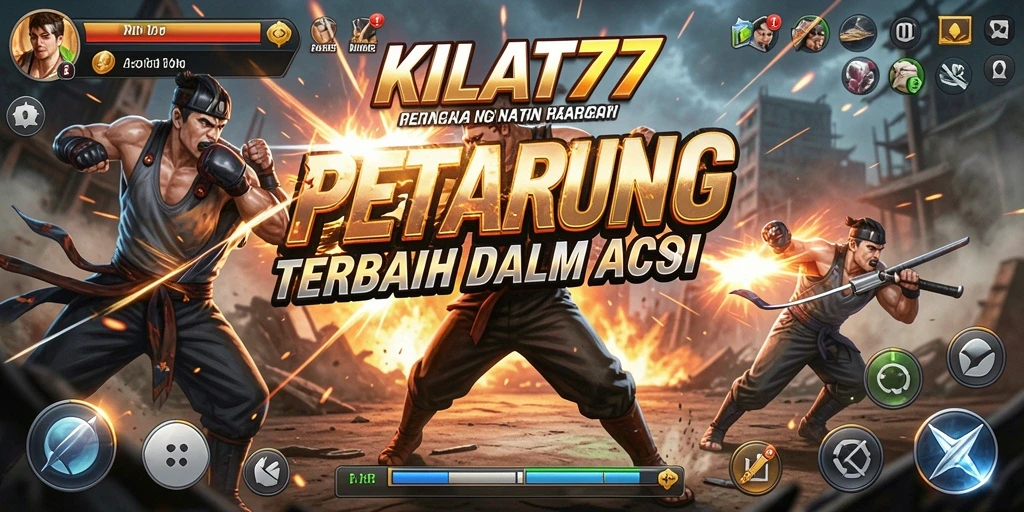 Tampilan gameplay KILAT77 yang penuh aksi di arena pertarungan.