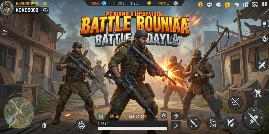 Tampilan gameplay seru dalam KOKO5000 dengan aksi Battle Royale.
