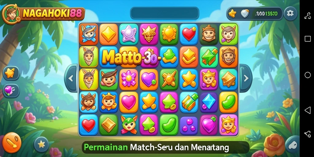Screenshot NAGAHOKI88 menampilkan gameplay Match-3 yang seru dan menantang.