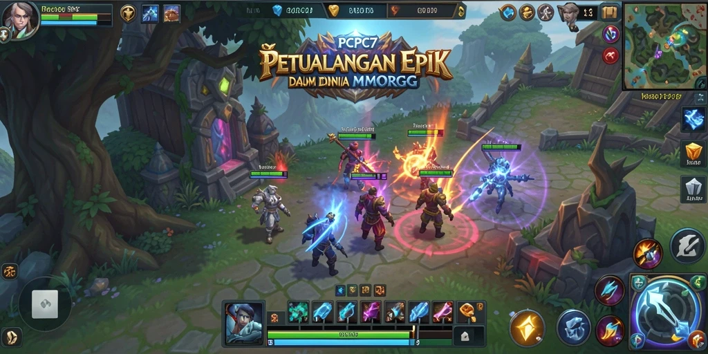 Screenshot gameplay PCPC7 yang menampilkan pertempuran seru dalam MMORPG.