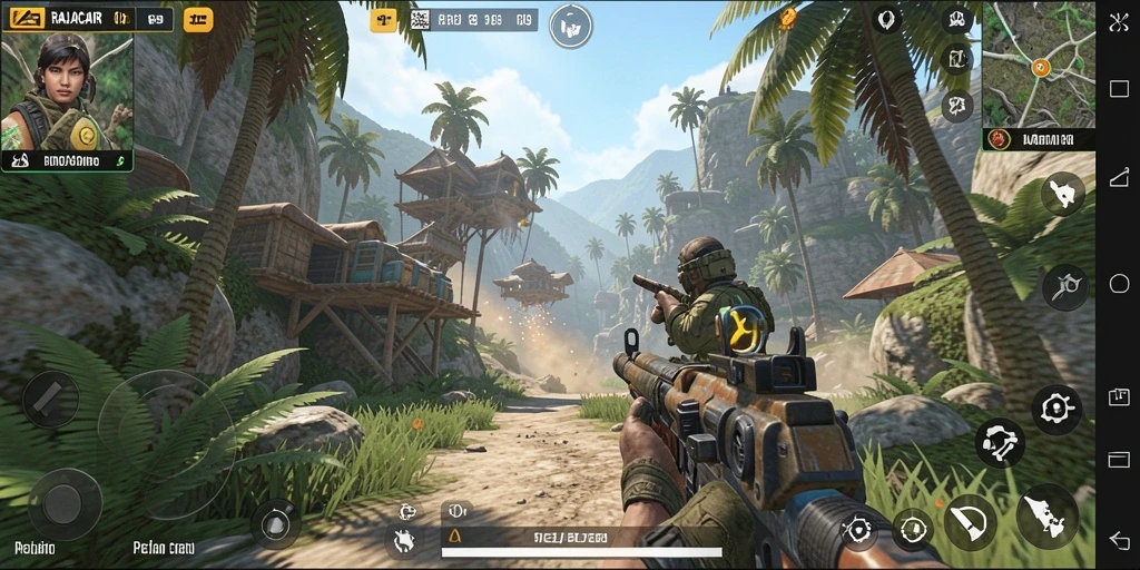 Screenshot gameplay RAJACAIR menampilkan aksi menembak yang seru.