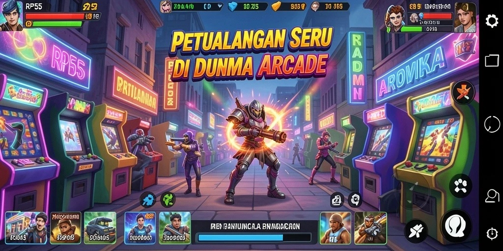 Screenshot gameplay RP55 menampilkan aksi seru di level arcade.