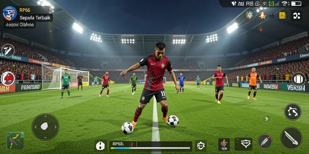 Tangkapan layar RP66 menampilkan aksi seru dalam pertandingan sepak bola.