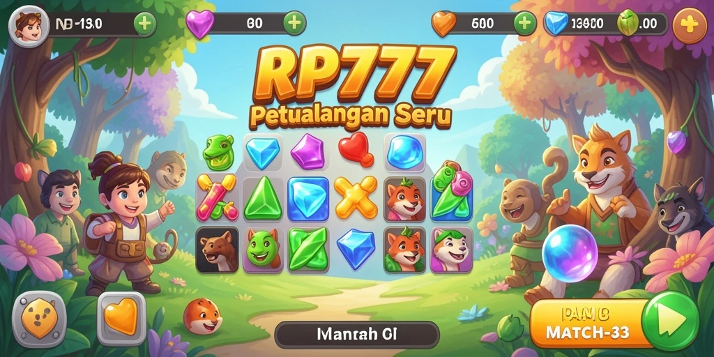 Gameplay seru di RP777 dengan level Match-3 yang menantang.