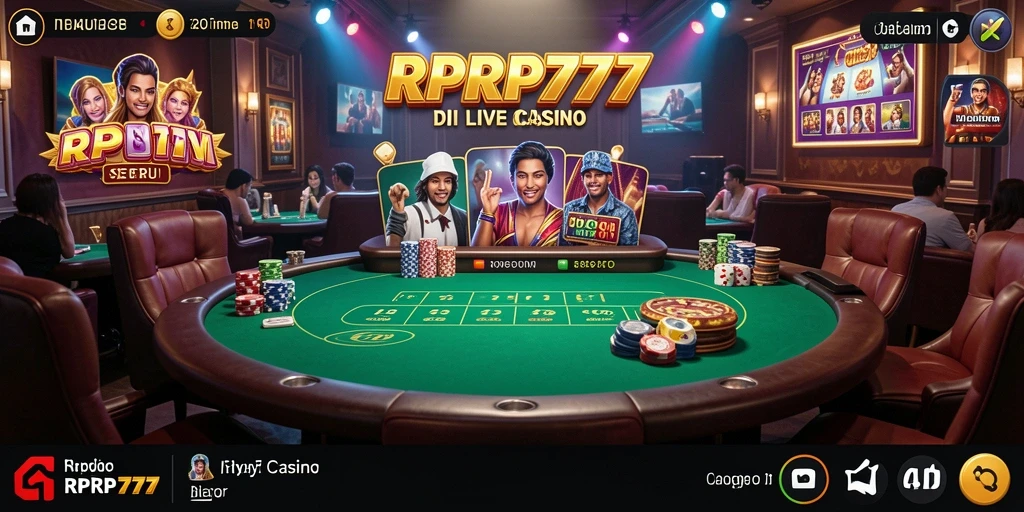 Screenshot gameplay RPRP777 menampilkan dealer langsung dan pemain interaktif.