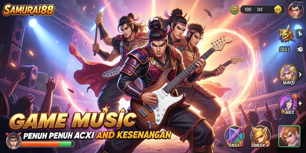 Screenshot gameplay SAMURAI88 yang menampilkan aksi musik yang mendebarkan.