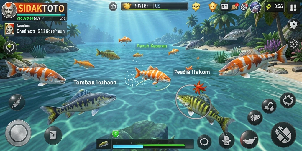 Tampilan gameplay menarik di SIDAKTOTO dengan ikan yang beragam.
